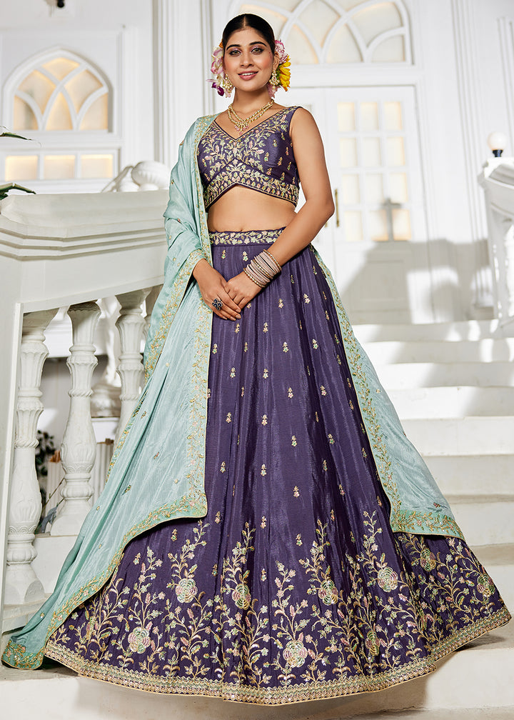 Buy Now Violet Sequins & Cording Work Wedding Lehenga Choli Online in USA, UK, Canada, France, Italy, Germany, Australia, UAE & Worldwide at Empress Clothing.