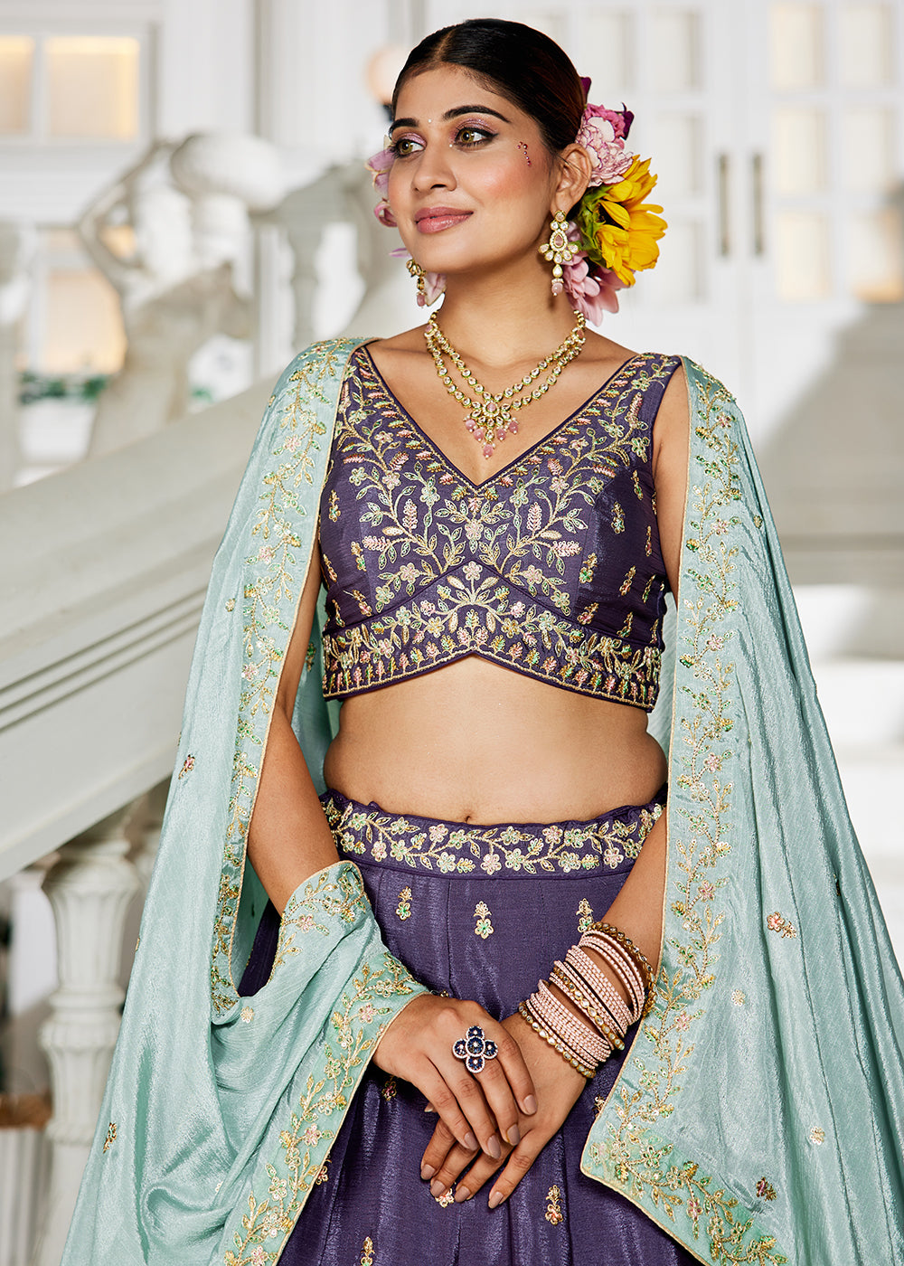 Buy Now Violet Sequins & Cording Work Wedding Lehenga Choli Online in USA, UK, Canada, France, Italy, Germany, Australia, UAE & Worldwide at Empress Clothing.