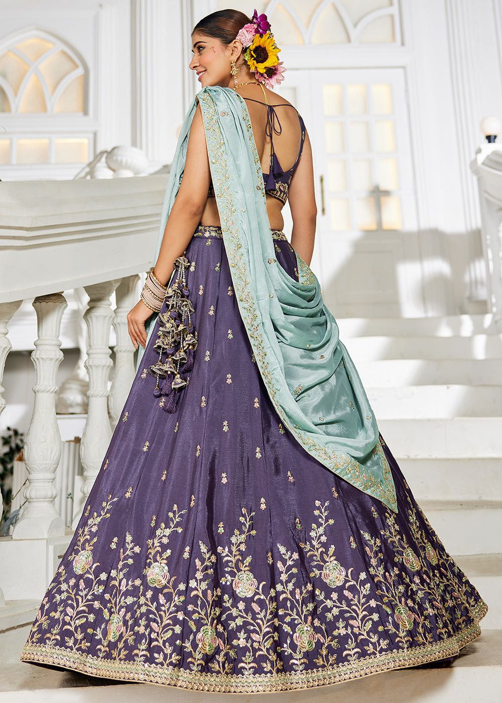 Buy Now Rose Gold Sequins & Cording Work Wedding Lehenga Choli Online in USA, UK, Canada, France, Italy, Germany, Australia & Worldwide at Empress Clothing.