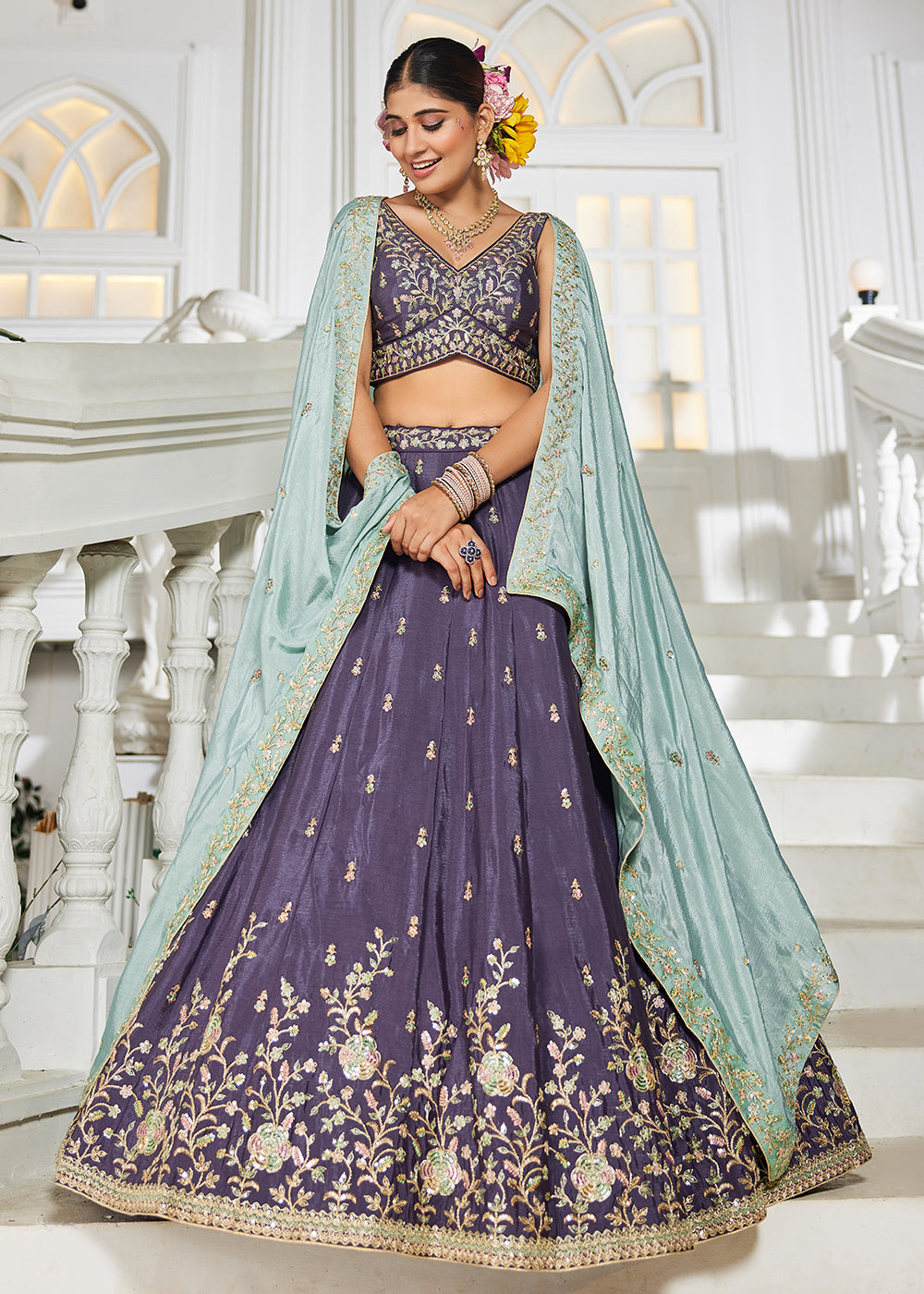 Buy Now Violet Sequins & Cording Work Wedding Lehenga Choli Online in USA, UK, Canada, France, Italy, Germany, Australia, UAE & Worldwide at Empress Clothing.