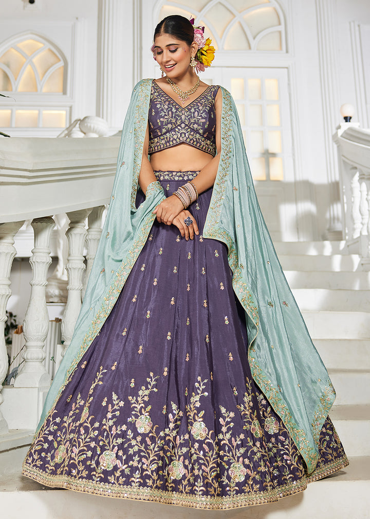 Buy Now Violet Sequins & Cording Work Wedding Lehenga Choli Online in USA, UK, Canada, France, Italy, Germany, Australia, UAE & Worldwide at Empress Clothing.