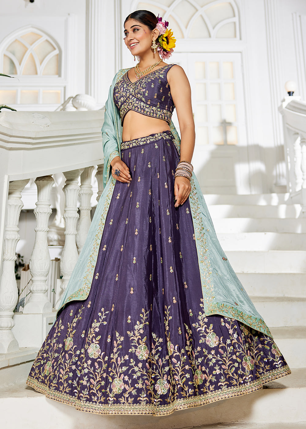 Buy Now Rose Gold Sequins & Cording Work Wedding Lehenga Choli Online in USA, UK, Canada, France, Italy, Germany, Australia & Worldwide at Empress Clothing.
