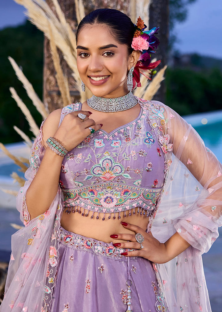 Buy Now Lavender Satin Silk Sequins & Cording Wedding Lehenga Choli Online in US, UK, Canada, France, Italy, Germany, Austria, Denmark & Worldwide at Empress.