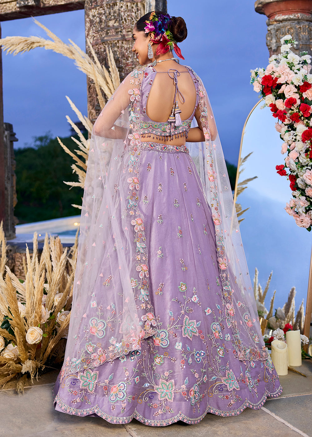 Buy Now Lavender Satin Silk Sequins & Cording Wedding Lehenga Choli Online in US, UK, Canada, France, Italy, Germany, Austria, Denmark & Worldwide at Empress.