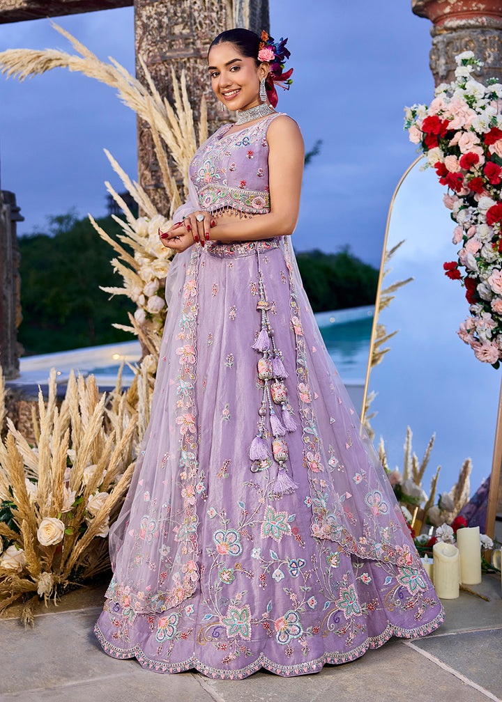 Buy Now Lavender Satin Silk Sequins & Cording Wedding Lehenga Choli Online in US, UK, Canada, France, Italy, Germany, Austria, Denmark & Worldwide at Empress.