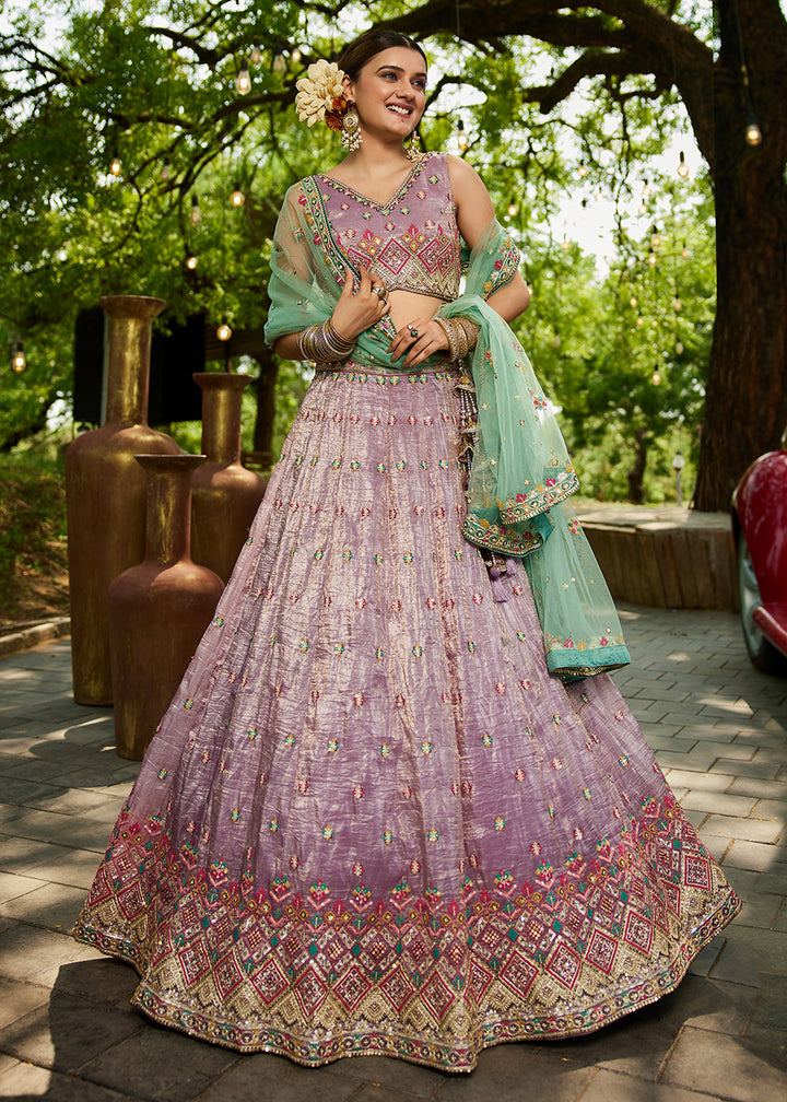 Buy Now Lavender Cording Embroidery Designer Lehenga Choli Online in USA, UK, Canada, France, Italy, Germany, Denmark, Qatar & Worldwide at Empress Clothing.
