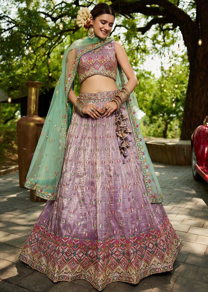 Buy Now Lavender Cording Embroidery Designer Lehenga Choli Online in USA, UK, Canada, France, Italy, Germany, Denmark, Qatar & Worldwide at Empress Clothing.