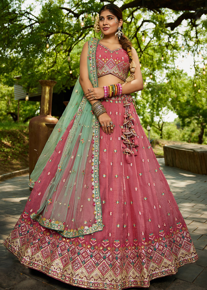 Buy Now Pink Cording Embroidery Designer Lehenga Choli Online in USA, UK, Canada, France, Italy, Germany, Denmark, Qatar, UAE & Worldwide at Empress Clothing.