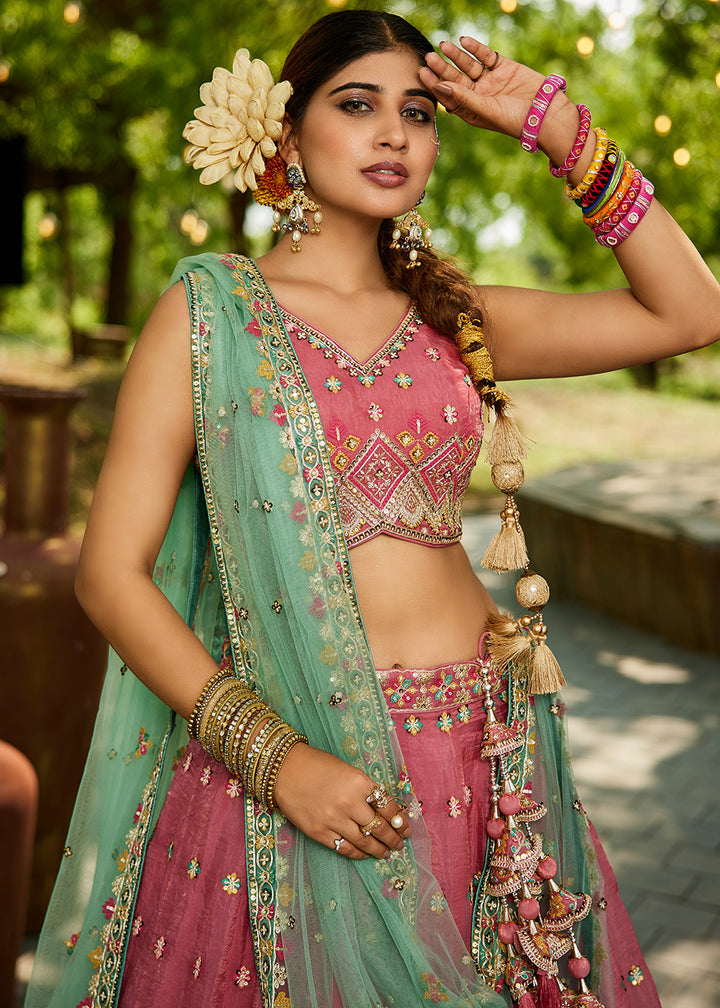 Buy Now Pink Cording Embroidery Designer Lehenga Choli Online in USA, UK, Canada, France, Italy, Germany, Denmark, Qatar, UAE & Worldwide at Empress Clothing.