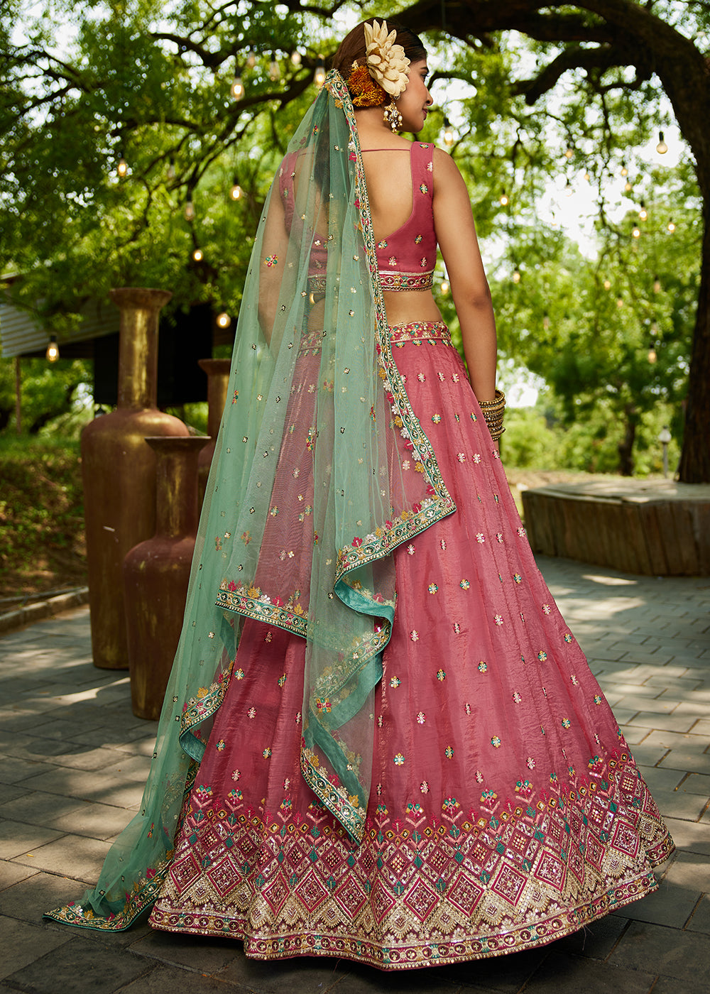 Buy Now Pink Cording Embroidery Designer Lehenga Choli Online in USA, UK, Canada, France, Italy, Germany, Denmark, Qatar, UAE & Worldwide at Empress Clothing.