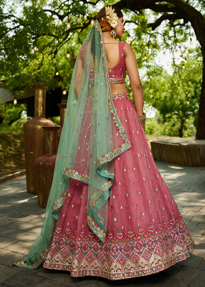 Buy Now Pink Cording Embroidery Designer Lehenga Choli Online in USA, UK, Canada, France, Italy, Germany, Denmark, Qatar, UAE & Worldwide at Empress Clothing.