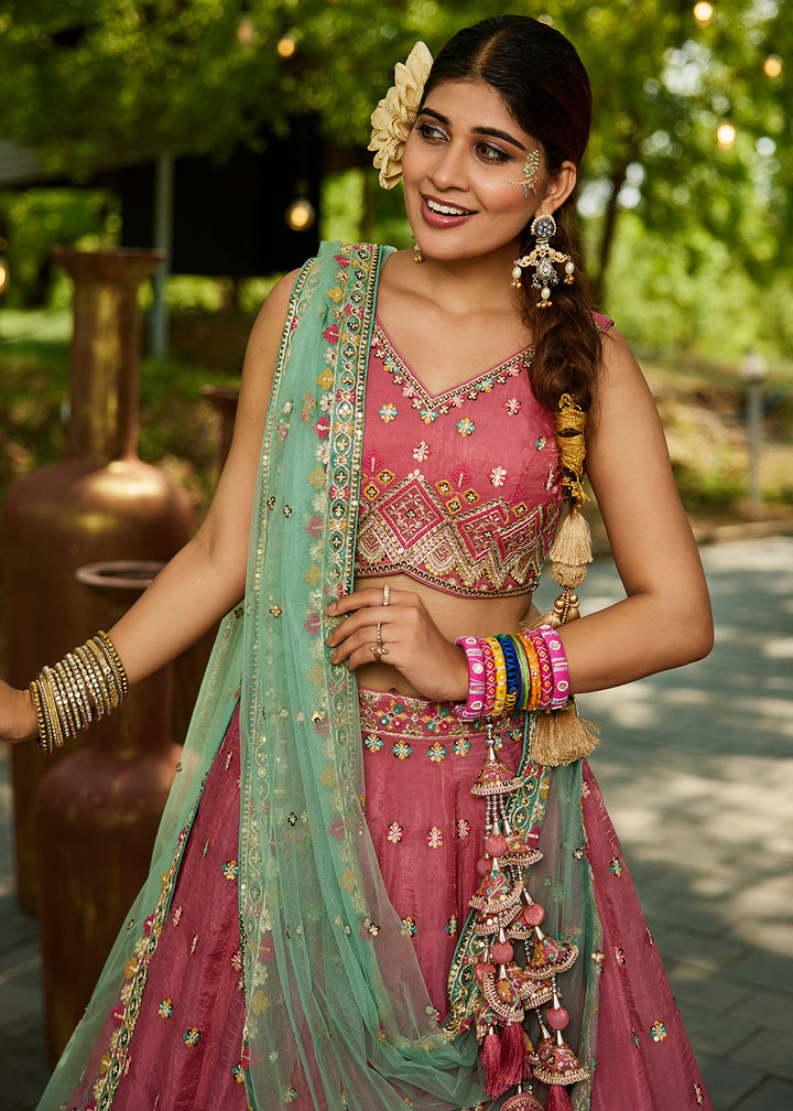 Buy Now Pink Cording Embroidery Designer Lehenga Choli Online in USA, UK, Canada, France, Italy, Germany, Denmark, Qatar, UAE & Worldwide at Empress Clothing.