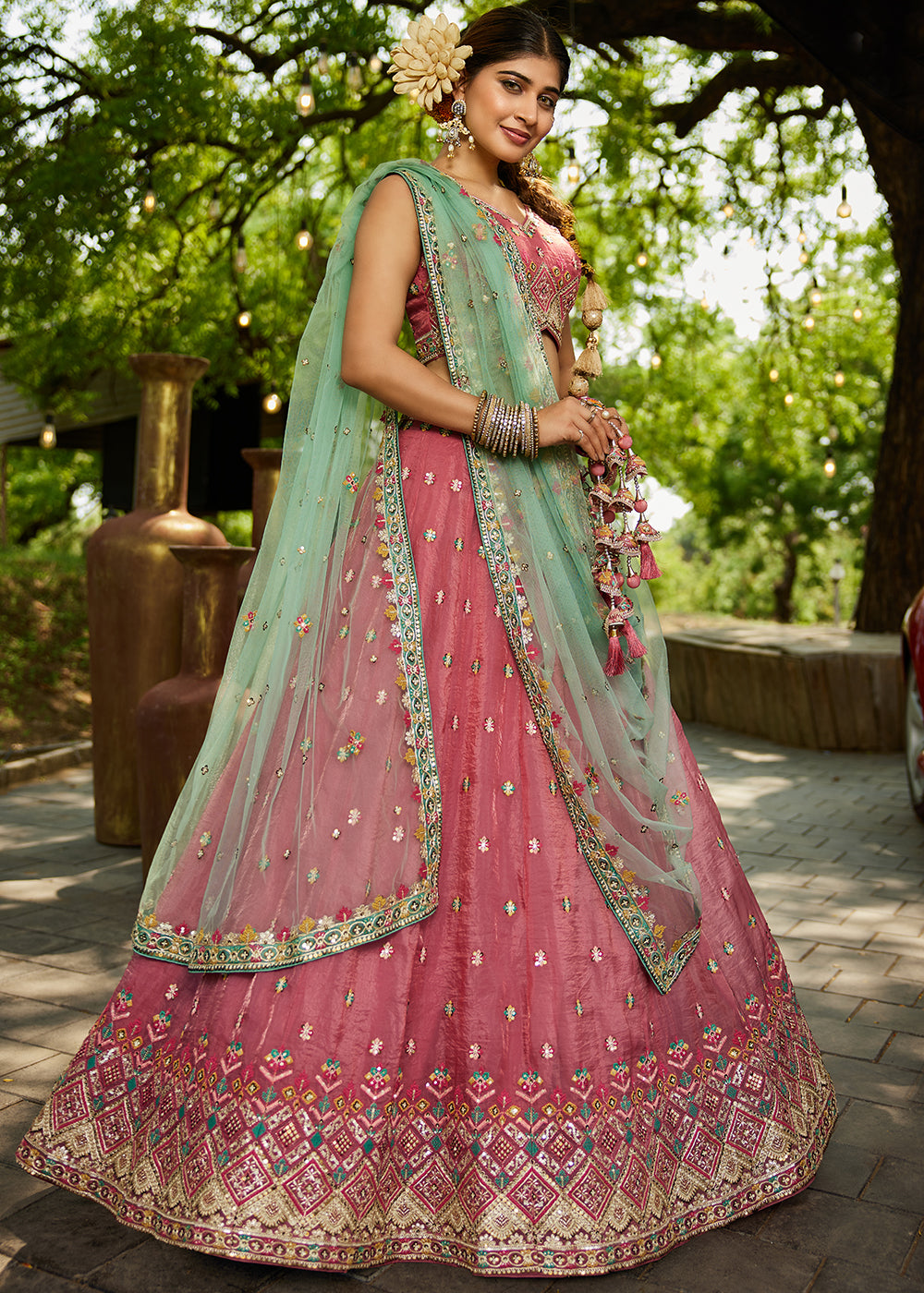 Buy Now Pink Cording Embroidery Designer Lehenga Choli Online in USA, UK, Canada, France, Italy, Germany, Denmark, Qatar, UAE & Worldwide at Empress Clothing.