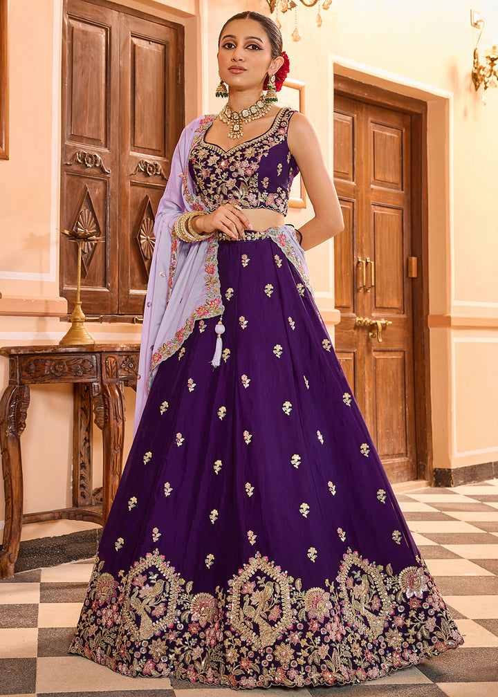 Buy Now Georgette Purple Embroidered Lehenga Choli with Dupatta Online in US, UK, Canada, France, Italy, Germany, Sweden, Greece, UAE & Worldwide at Empress.