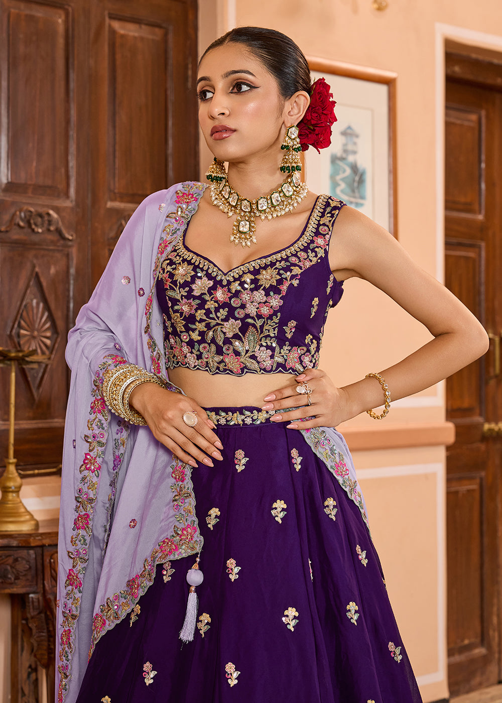 Buy Now Georgette Purple Embroidered Lehenga Choli with Dupatta Online in US, UK, Canada, France, Italy, Germany, Sweden, Greece, UAE & Worldwide at Empress.