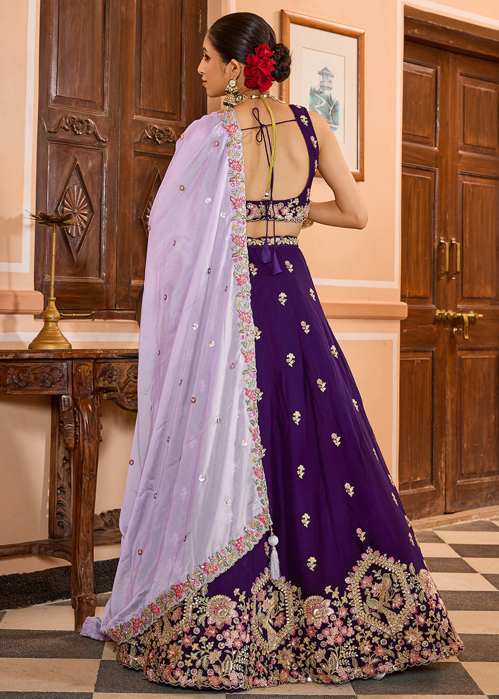 Buy Now Georgette Purple Embroidered Lehenga Choli with Dupatta Online in US, UK, Canada, France, Italy, Germany, Sweden, Greece, UAE & Worldwide at Empress.