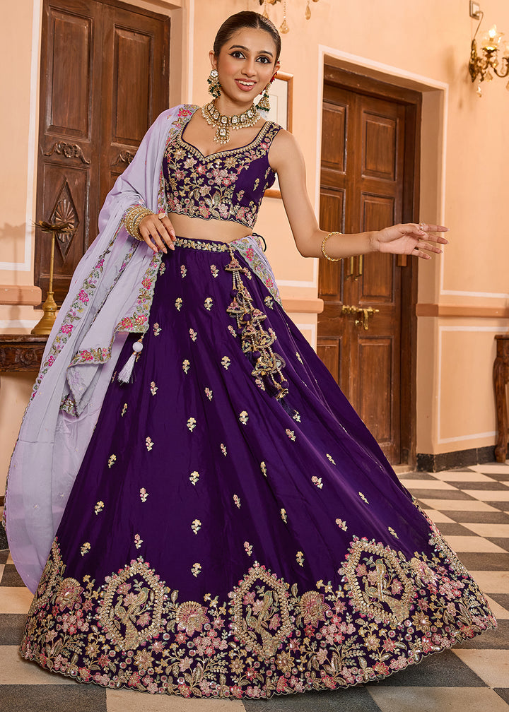 Buy Now Georgette Purple Embroidered Lehenga Choli with Dupatta Online in US, UK, Canada, France, Italy, Germany, Sweden, Greece, UAE & Worldwide at Empress.