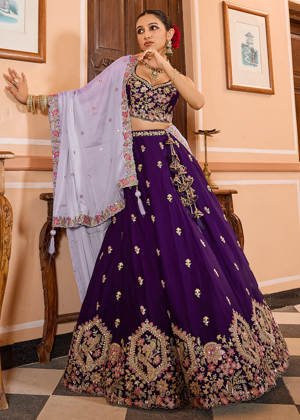 Buy Now Georgette Purple Embroidered Lehenga Choli with Dupatta Online in US, UK, Canada, France, Italy, Germany, Sweden, Greece, UAE & Worldwide at Empress.