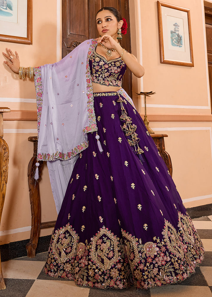 Buy Now Georgette Purple Embroidered Lehenga Choli with Dupatta Online in US, UK, Canada, France, Italy, Germany, Sweden, Greece, UAE & Worldwide at Empress.