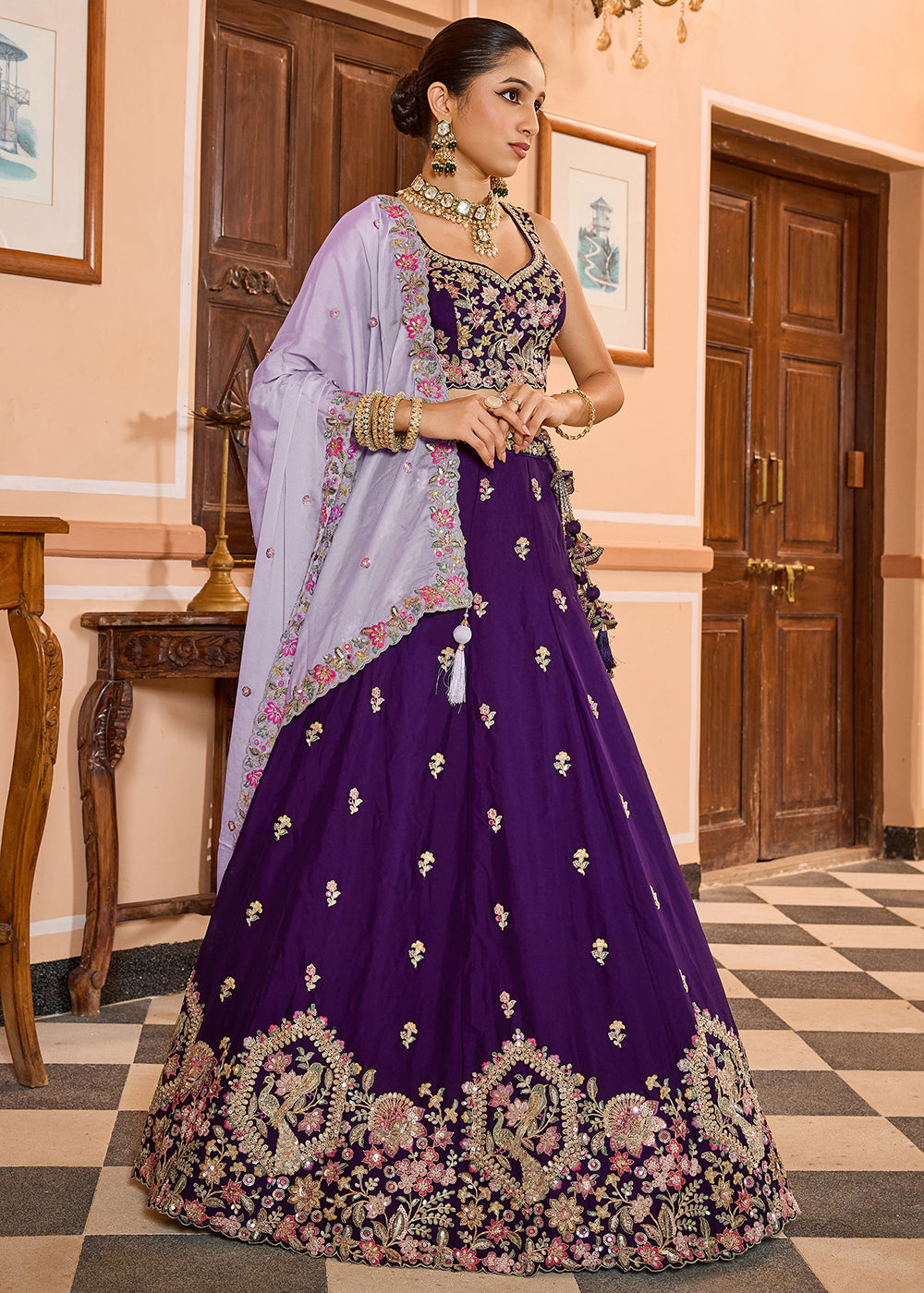 Buy Now Georgette Purple Embroidered Lehenga Choli with Dupatta Online in US, UK, Canada, France, Italy, Germany, Sweden, Greece, UAE & Worldwide at Empress.