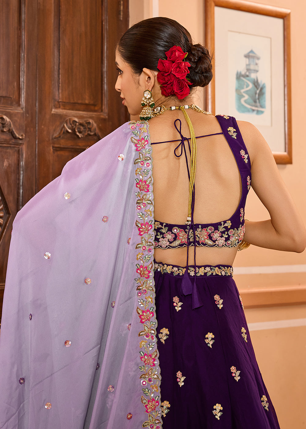 Buy Now Georgette Purple Embroidered Lehenga Choli with Dupatta Online in US, UK, Canada, France, Italy, Germany, Sweden, Greece, UAE & Worldwide at Empress.