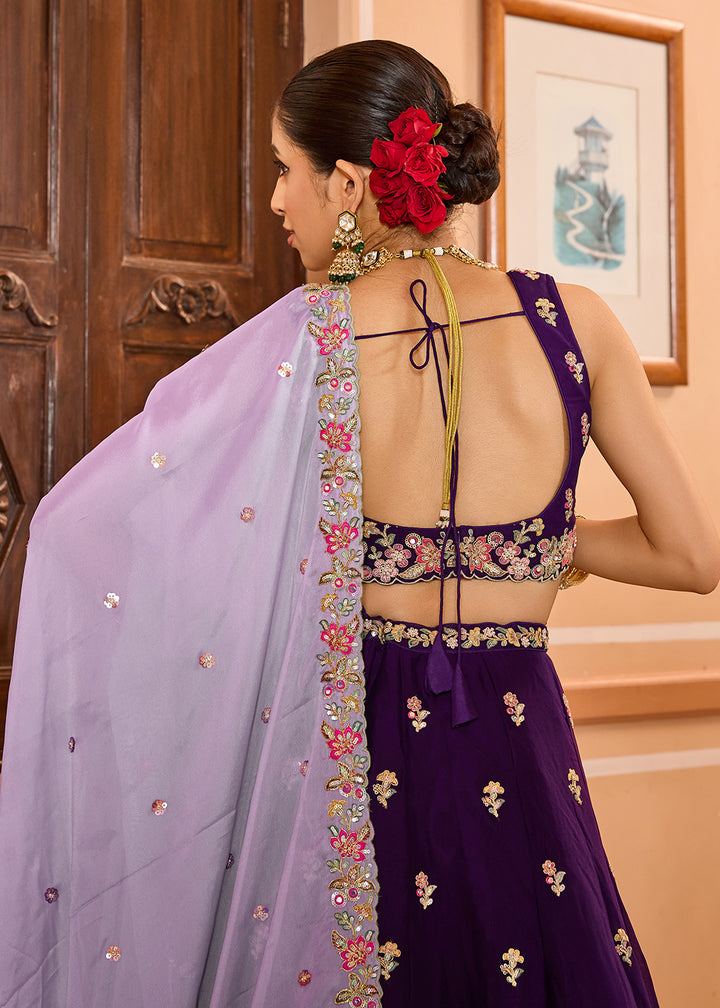 Buy Now Georgette Purple Embroidered Lehenga Choli with Dupatta Online in US, UK, Canada, France, Italy, Germany, Sweden, Greece, UAE & Worldwide at Empress.