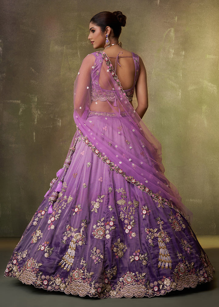 Buy Now Purple Heavy Tissue Pre Wedding Party Lehenga Choli Online in US, UK, Canada, France, Germany, Sweden, Greece, UAE, Denmark & Worldwide at Empress.