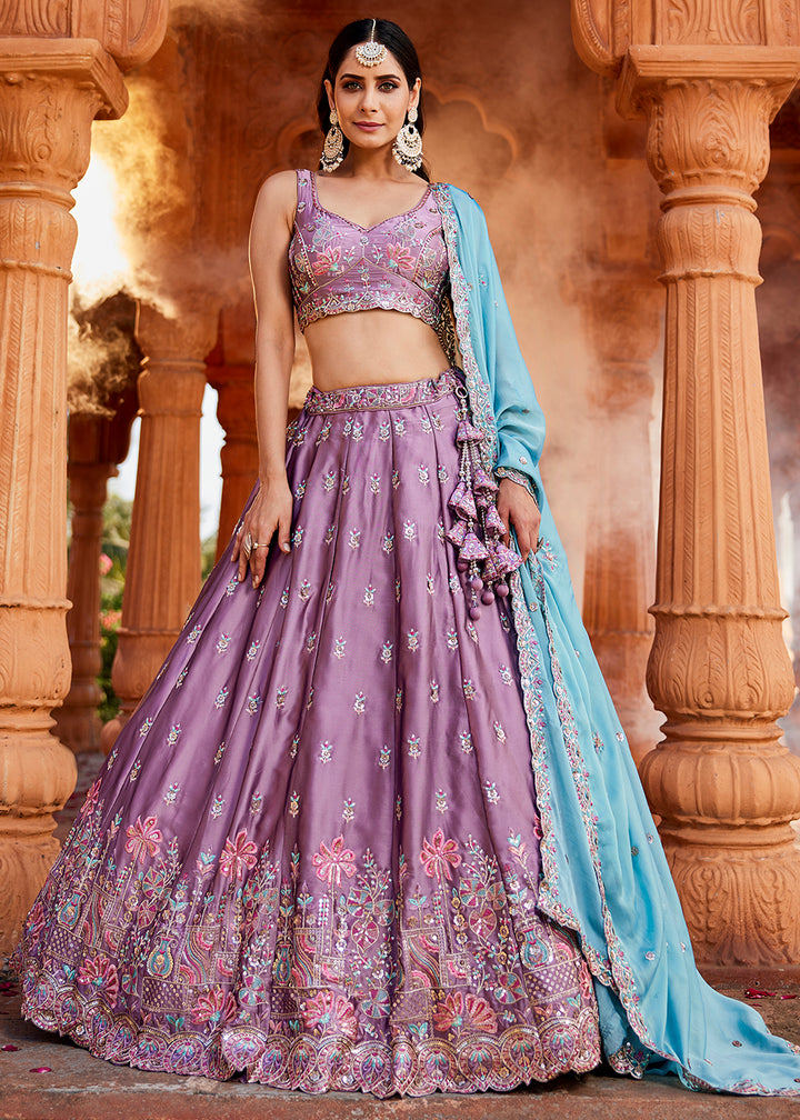 Buy Now Lavender Georgette Sequins Wedding Wear Lehenga Choli Online in USA, UK, Canada, France, Italy, Germany, Denmark, Qatar & Worldwide at Empress Clothing.