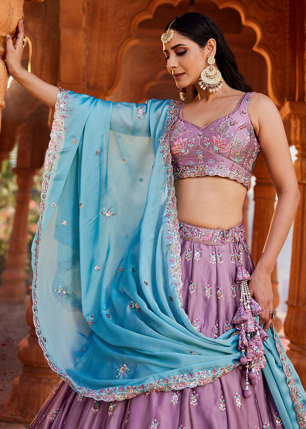 Buy Now Lavender Georgette Sequins Wedding Wear Lehenga Choli Online in USA, UK, Canada, France, Italy, Germany, Denmark, Qatar & Worldwide at Empress Clothing.