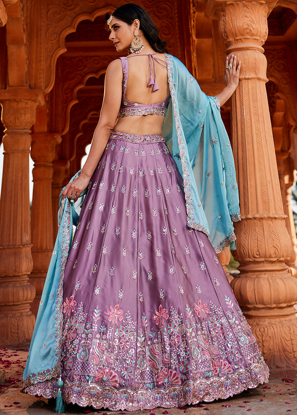 Buy Now Lavender Georgette Sequins Wedding Wear Lehenga Choli Online in USA, UK, Canada, France, Italy, Germany, Denmark, Qatar & Worldwide at Empress Clothing.