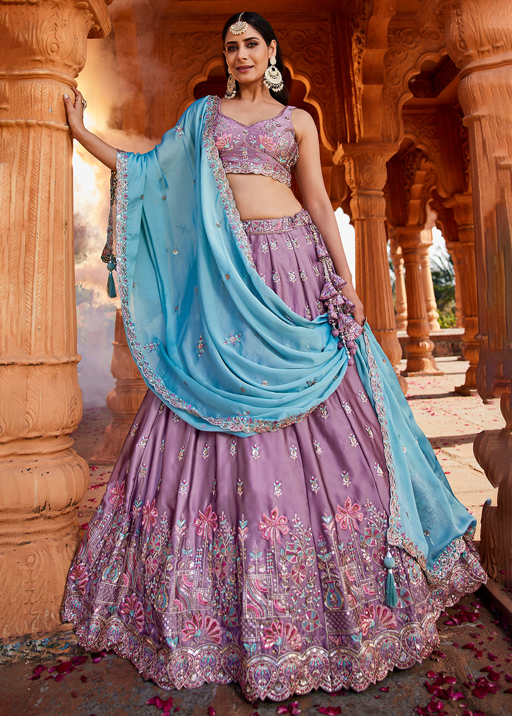 Buy Now Lavender Georgette Sequins Wedding Wear Lehenga Choli Online in USA, UK, Canada, France, Italy, Germany, Denmark, Qatar & Worldwide at Empress Clothing.