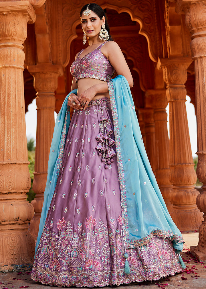 Buy Now Lavender Georgette Sequins Wedding Wear Lehenga Choli Online in USA, UK, Canada, France, Italy, Germany, Denmark, Qatar & Worldwide at Empress Clothing.