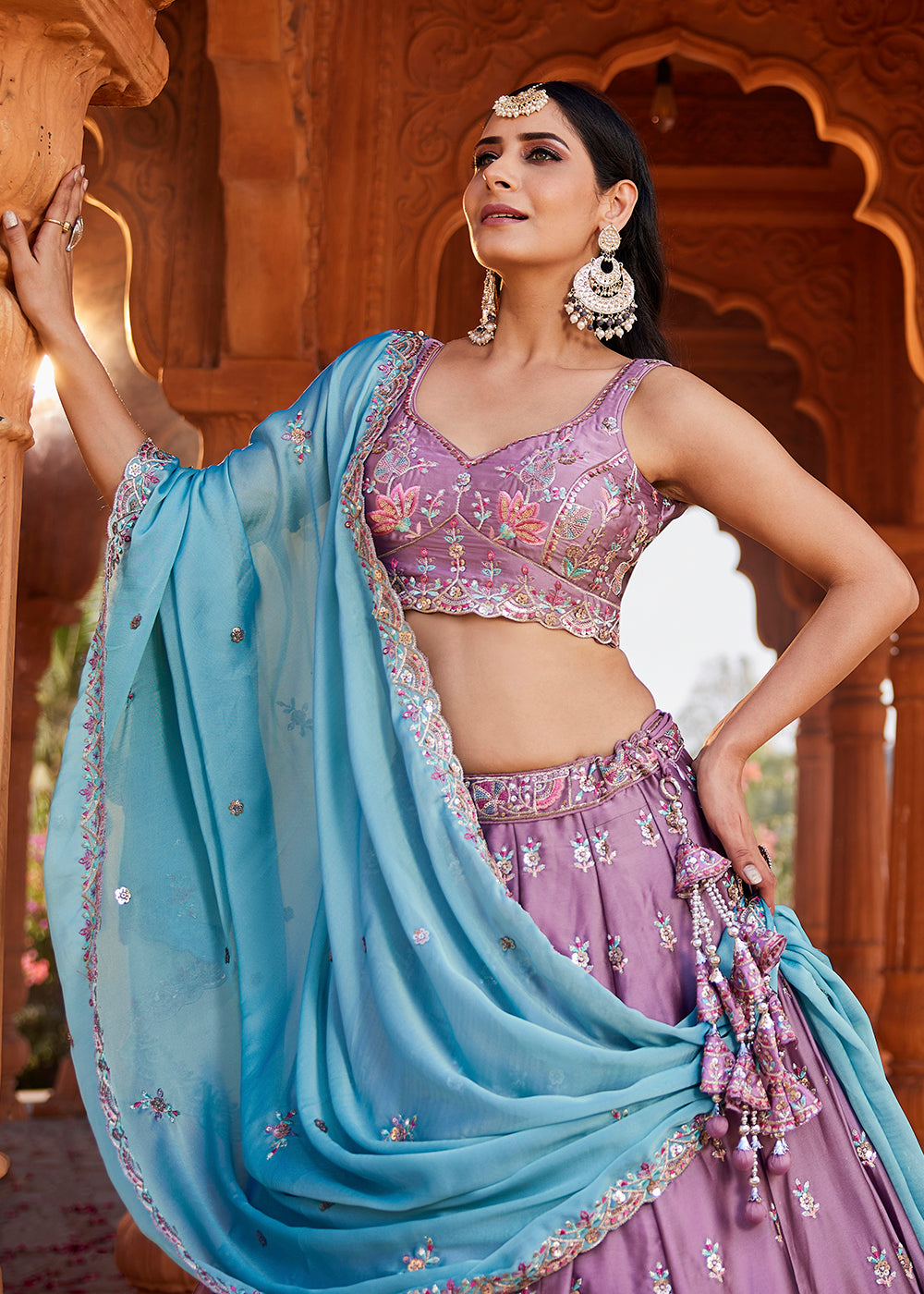 Buy Now Lavender Georgette Sequins Wedding Wear Lehenga Choli Online in USA, UK, Canada, France, Italy, Germany, Denmark, Qatar & Worldwide at Empress Clothing.
