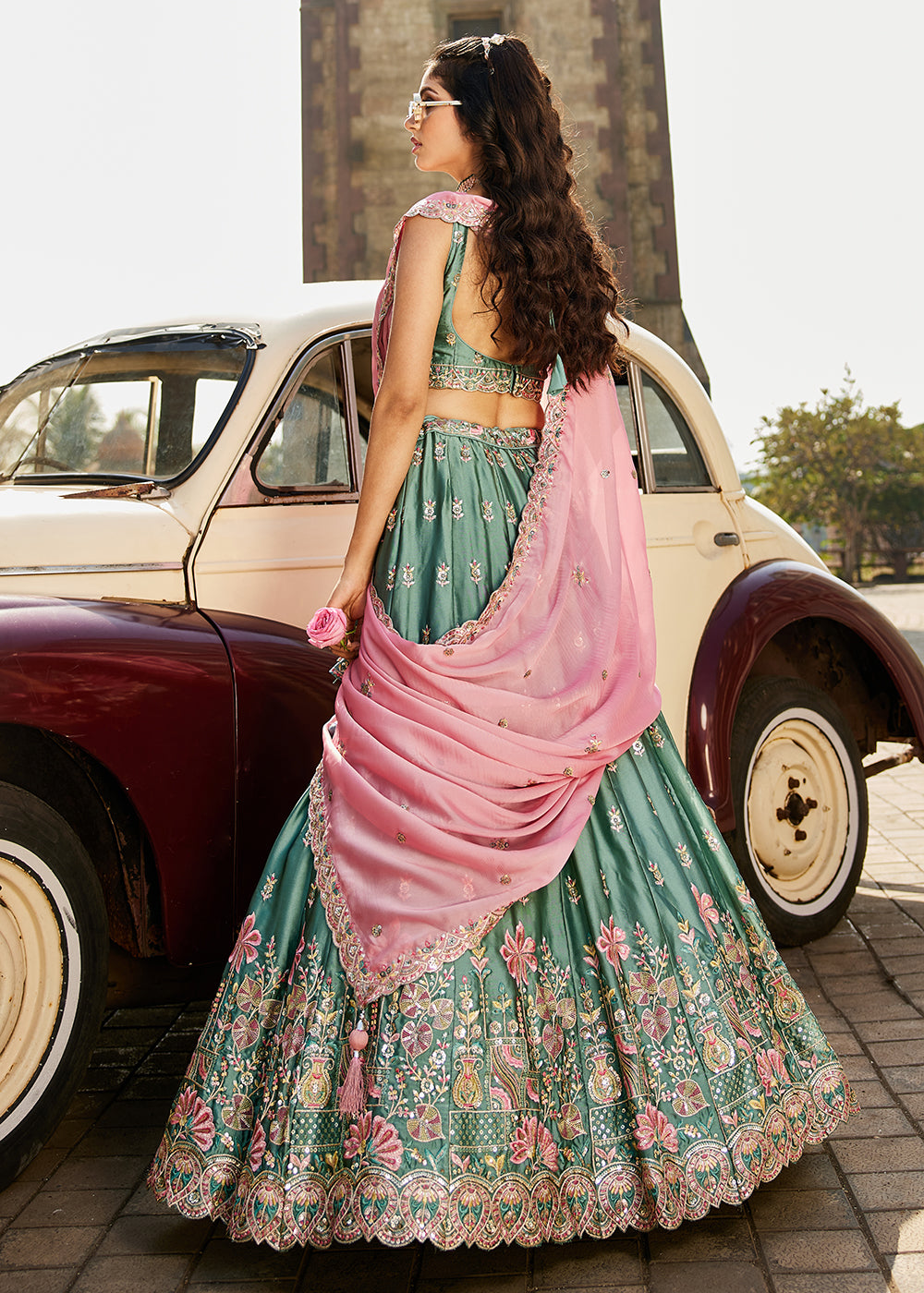 Buy Now Green Georgette Sequins Wedding Wear Lehenga Choli Online in USA, UK, Canada, France, Italy, Germany, Denmark, Qatar & Worldwide at Empress Clothing.