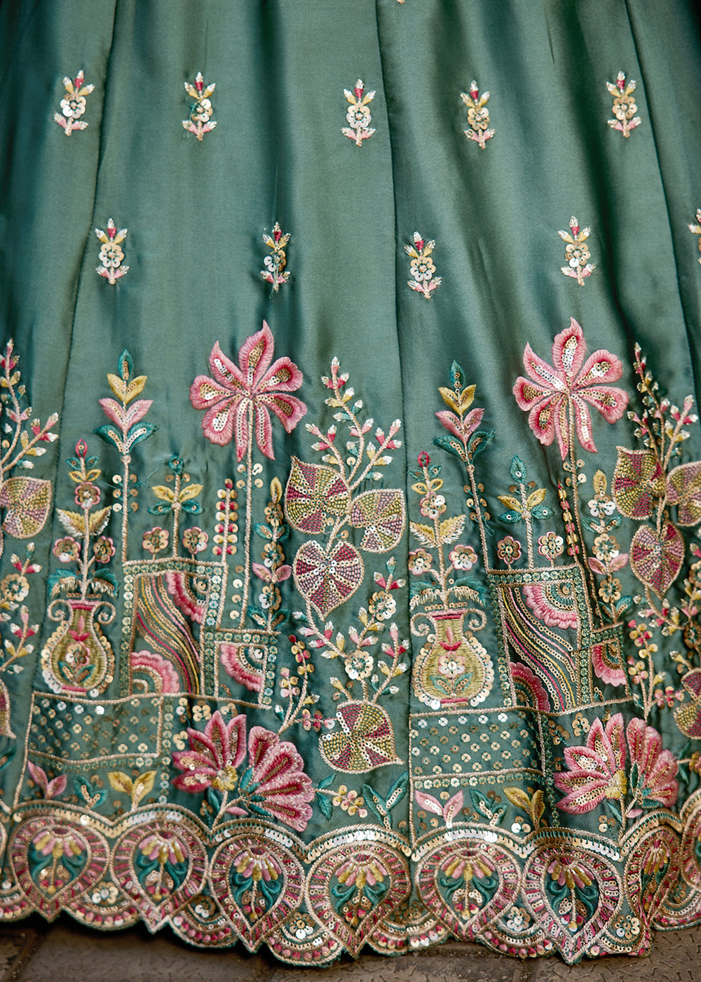 Buy Now Green Georgette Sequins Wedding Wear Lehenga Choli Online in USA, UK, Canada, France, Italy, Germany, Denmark, Qatar & Worldwide at Empress Clothing.