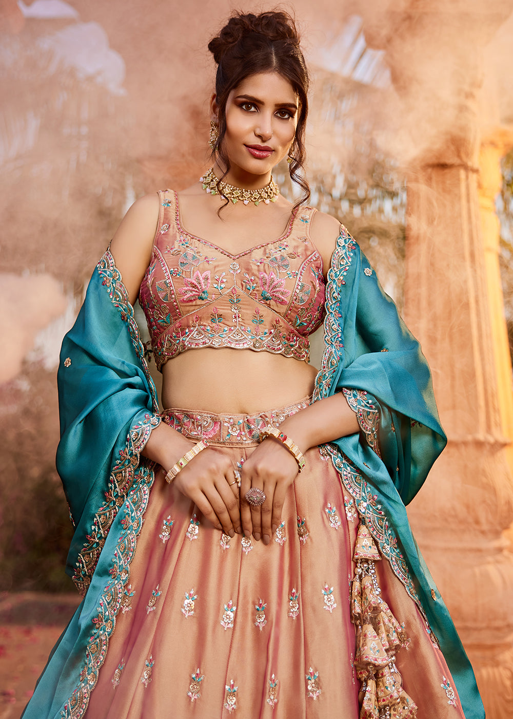 Buy Now Pink Georgette Sequins Wedding Wear Lehenga Choli Online in USA, UK, Canada, France, Italy, Germany, Denmark, Qatar & Worldwide at Empress Clothing.