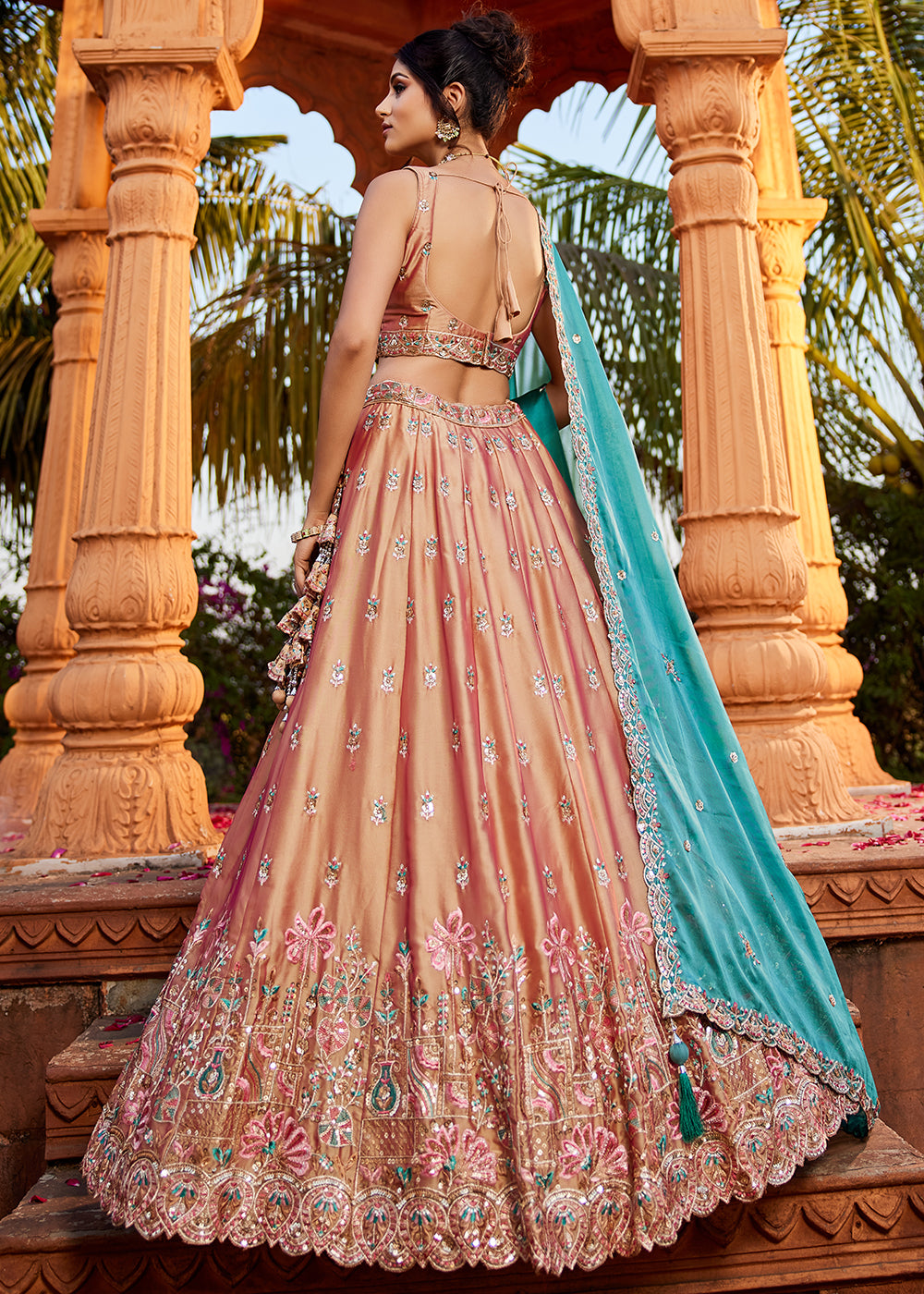 Buy Now Pink Georgette Sequins Wedding Wear Lehenga Choli Online in USA, UK, Canada, France, Italy, Germany, Denmark, Qatar & Worldwide at Empress Clothing.