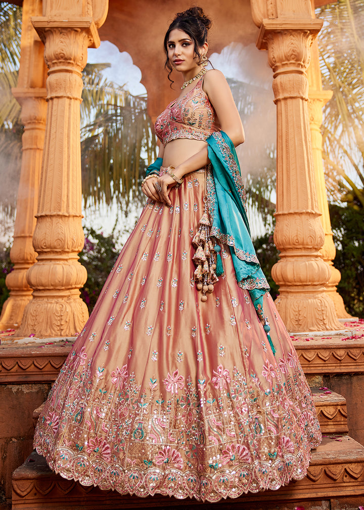 Buy Now Pink Georgette Sequins Wedding Wear Lehenga Choli Online in USA, UK, Canada, France, Italy, Germany, Denmark, Qatar & Worldwide at Empress Clothing.