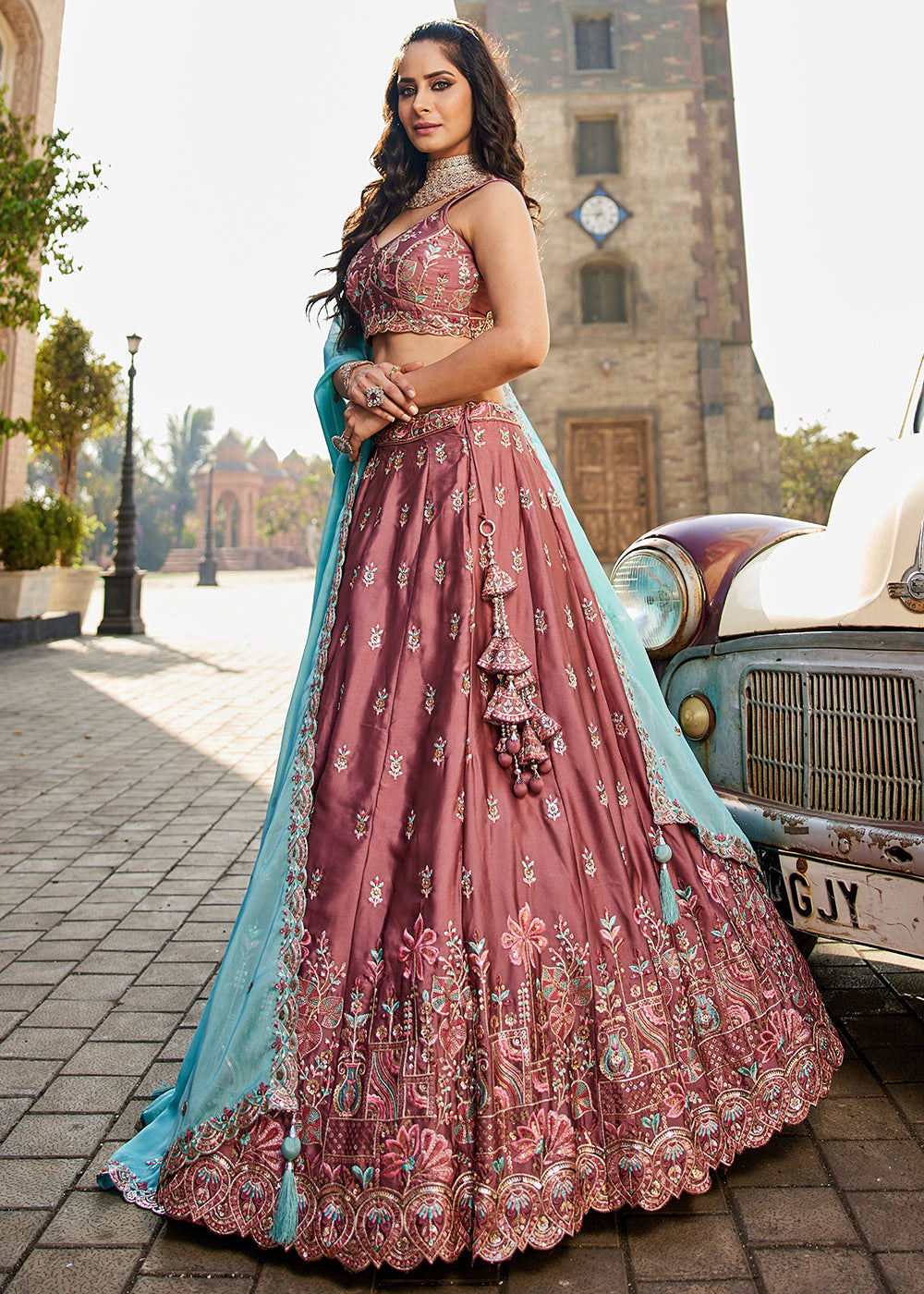 Buy Now Rose Gold Georgette Sequins Wedding Wear Lehenga Choli Online in USA, UK, Canada, France, Italy, Germany, Denmark, Qatar & Worldwide at Empress Clothing.