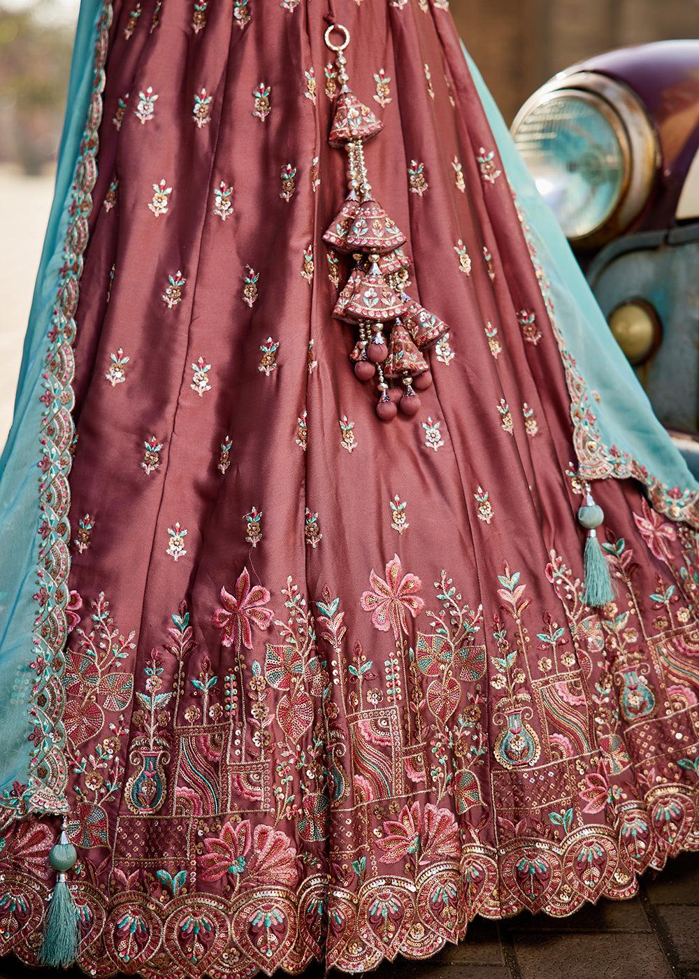 Buy Now Rose Gold Georgette Sequins Wedding Wear Lehenga Choli Online in USA, UK, Canada, France, Italy, Germany, Denmark, Qatar & Worldwide at Empress Clothing.