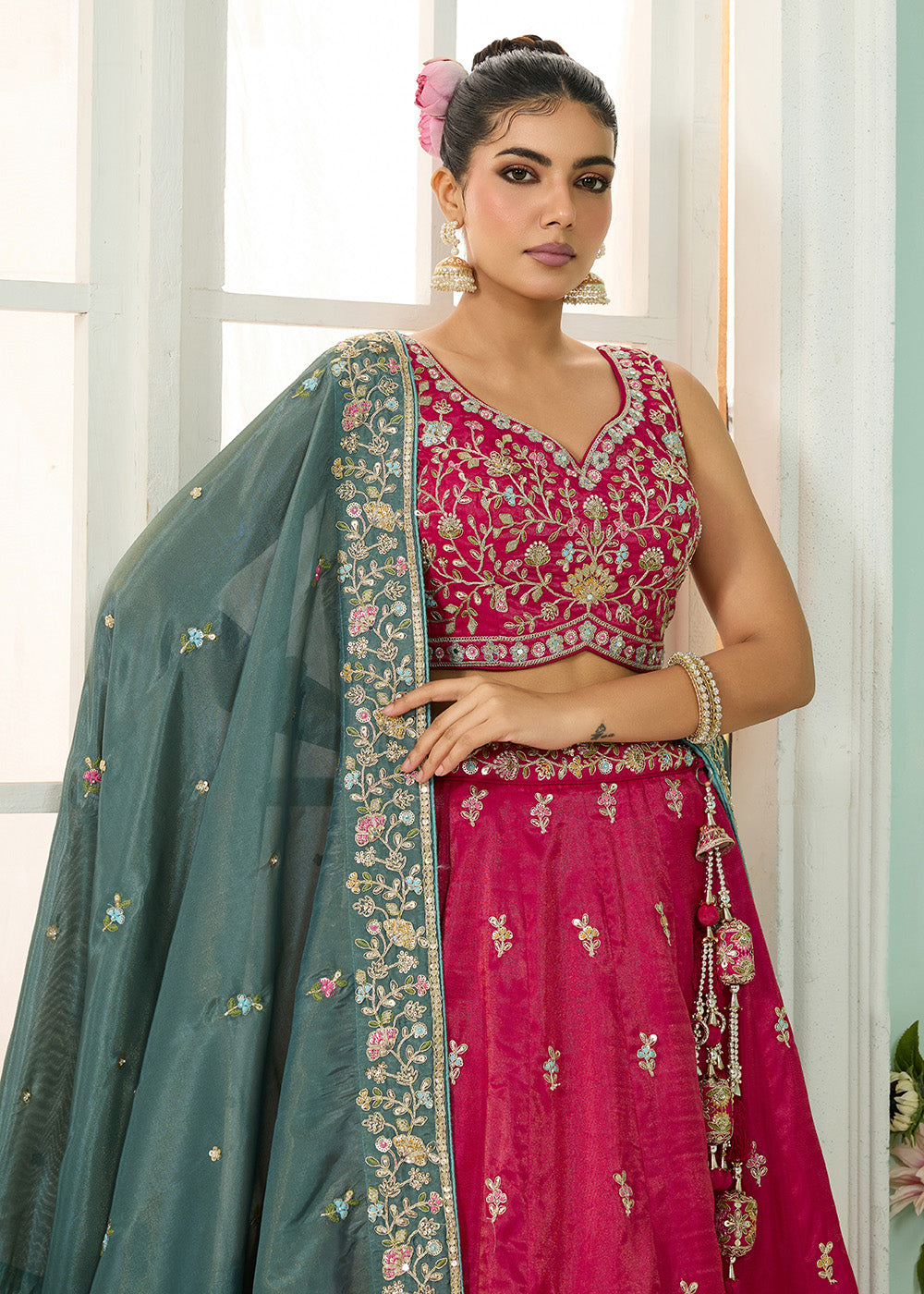 Buy Now Silk Pink Heavy Embroidered Wedding Lehenga Choli Online in US, UK, Canada, France, Italy, Germany, Sweden, Denmark, Greece, UAE & Worldwide at Empress.