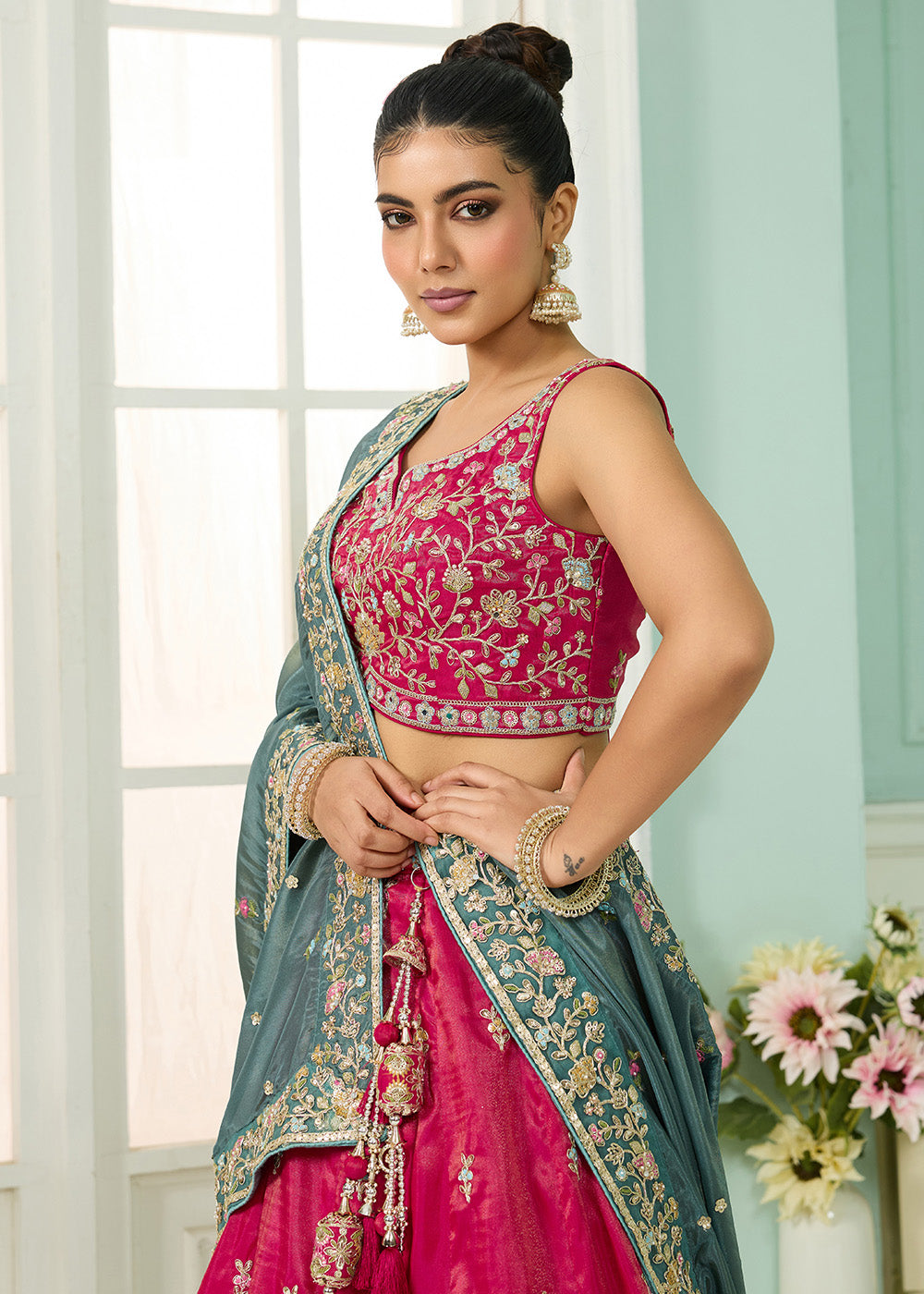 Buy Now Silk Pink Heavy Embroidered Wedding Lehenga Choli Online in US, UK, Canada, France, Italy, Germany, Sweden, Denmark, Greece, UAE & Worldwide at Empress.