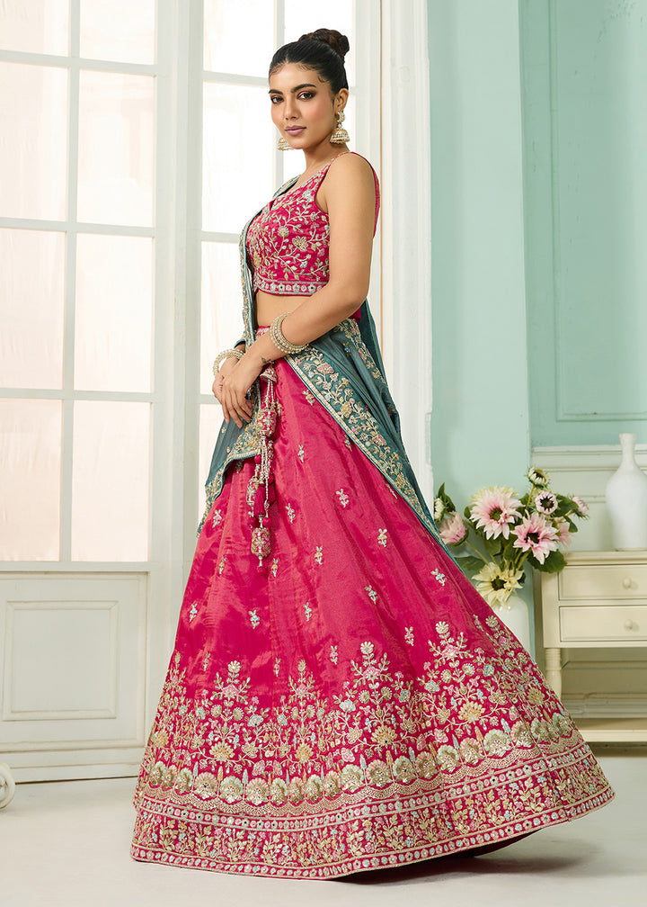 Buy Now Silk Pink Heavy Embroidered Wedding Lehenga Choli Online in US, UK, Canada, France, Italy, Germany, Sweden, Denmark, Greece, UAE & Worldwide at Empress.