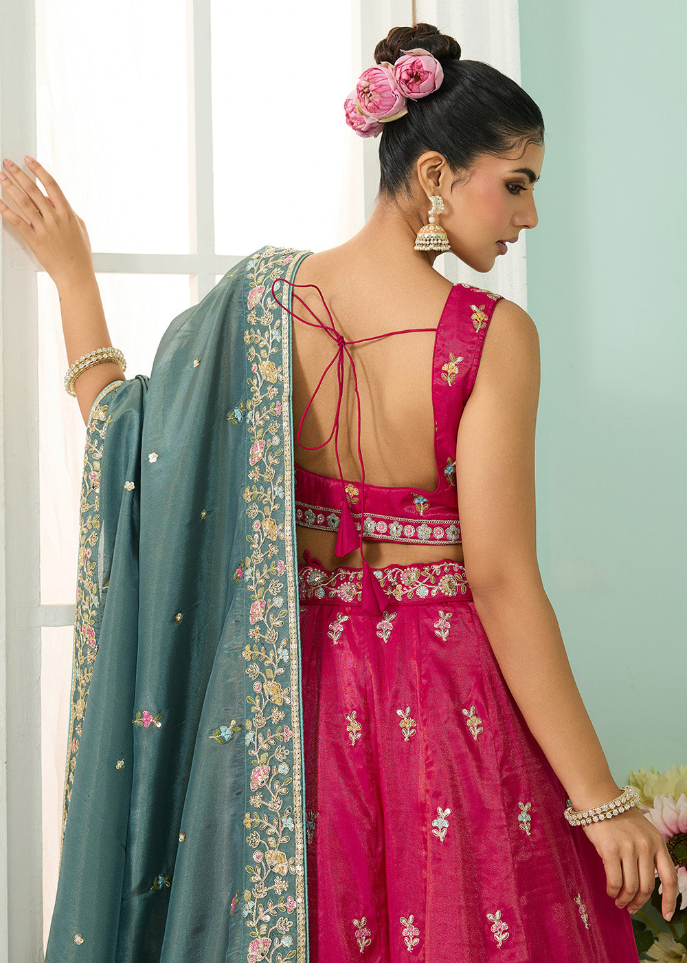 Buy Now Silk Pink Heavy Embroidered Wedding Lehenga Choli Online in US, UK, Canada, France, Italy, Germany, Sweden, Denmark, Greece, UAE & Worldwide at Empress.