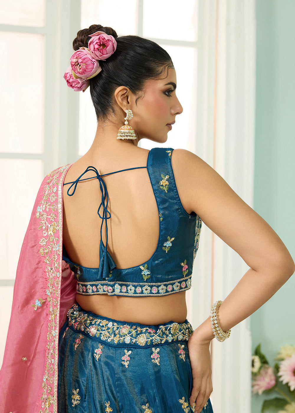 Buy Now Silk Teal Heavy Embroidered Wedding Lehenga Choli Online in US, UK, Canada, France, Italy, Germany, Sweden, Denmark, Greece, UAE & Worldwide at Empress.