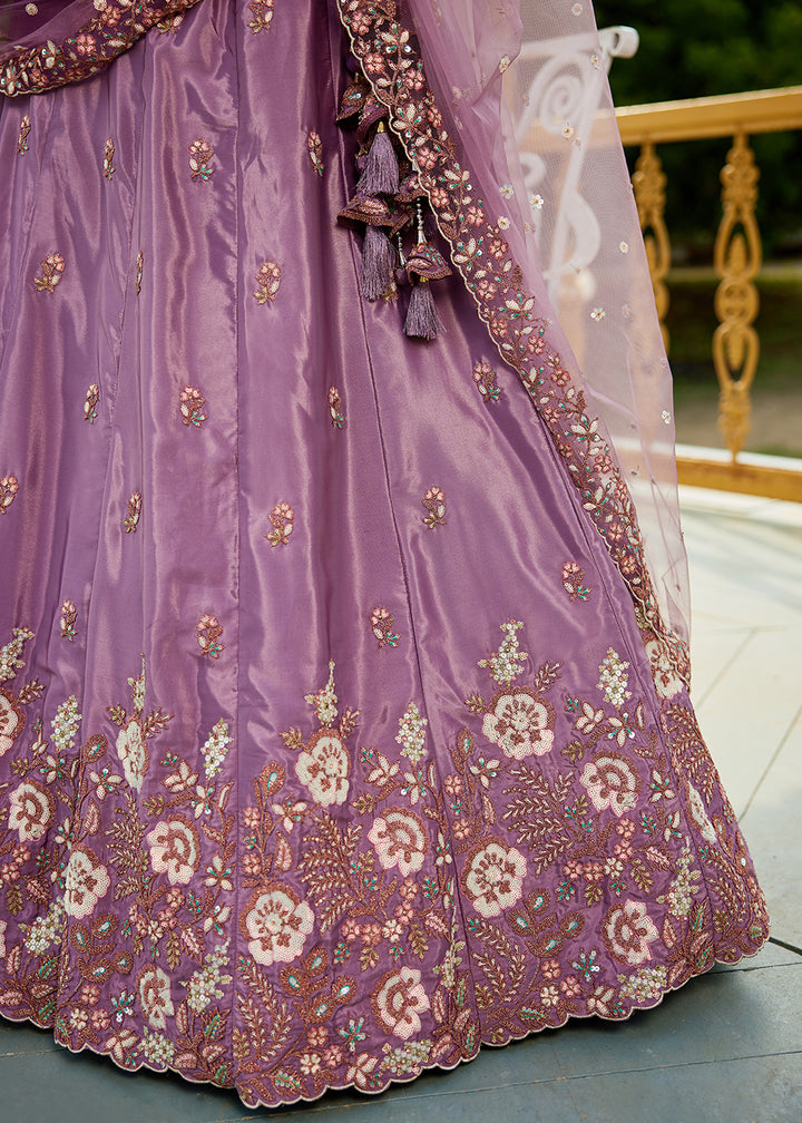 Buy Now Rose Gold Satin Embroidered Wedding Festive Lehenga Choli Online in USA, UK, Canada, France, Italy, Germany, Australia & Worldwide at Empress Clothing.