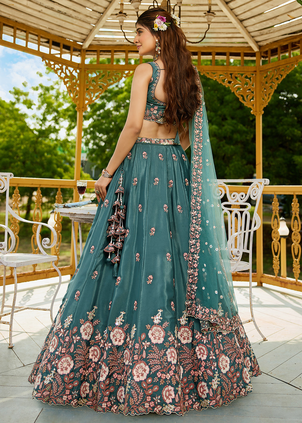 Buy Now Teal Green Satin Embroidered Wedding Festive Lehenga Choli Online in USA, UK, Canada, France, Italy, Germany, Australia & Worldwide at Empress Clothing.