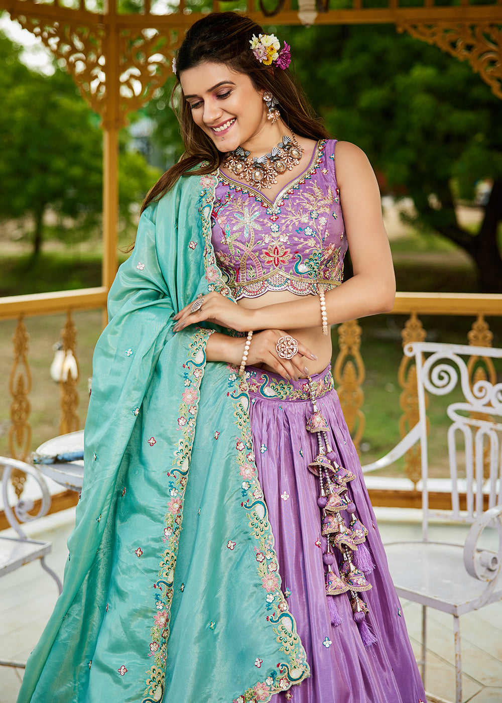 Buy Now Satin Embroidered Lavender Wedding Festive Lehenga Choli Online in USA, UK, Canada, France, Italy, Germany, Australia & Worldwide at Empress Clothing.