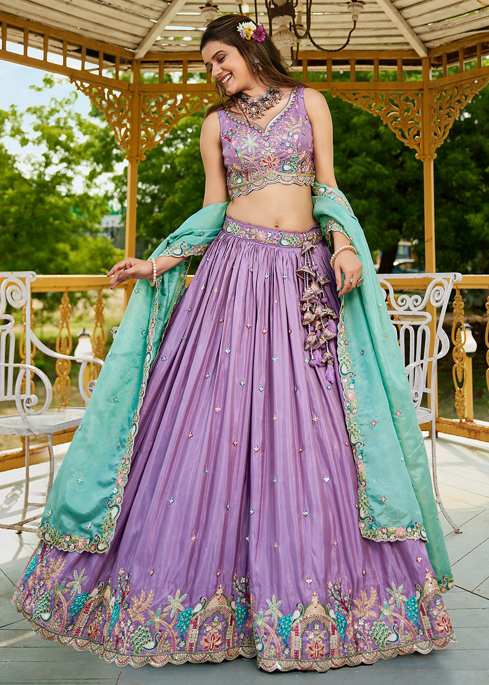 Buy Now Satin Embroidered Lavender Wedding Festive Lehenga Choli Online in USA, UK, Canada, France, Italy, Germany, Australia & Worldwide at Empress Clothing.