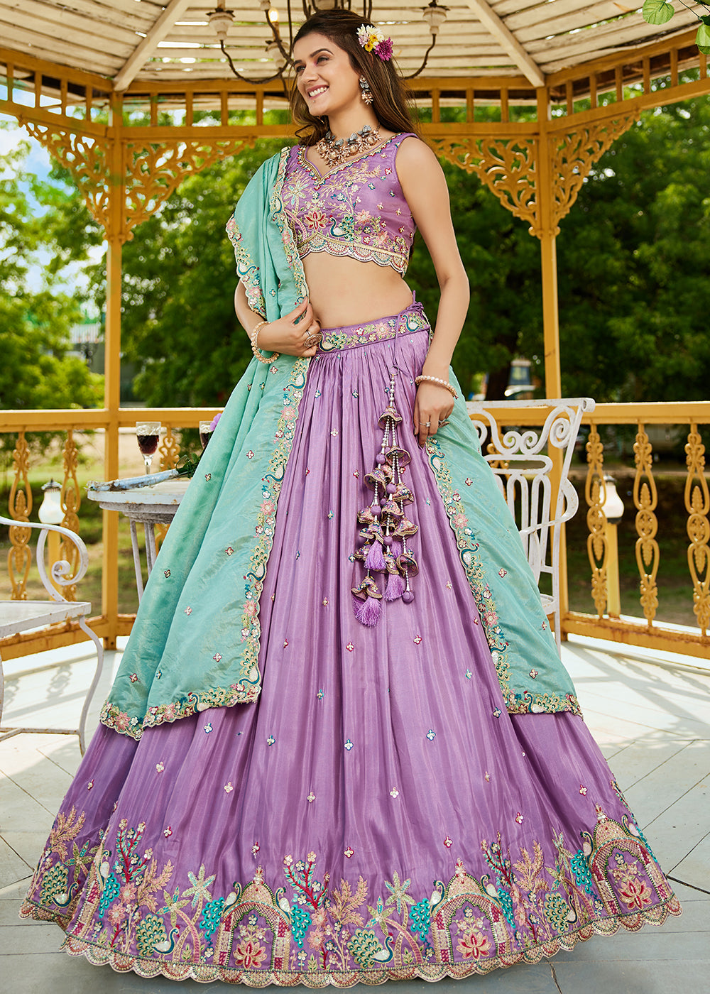 Buy Now Satin Embroidered Lavender Wedding Festive Lehenga Choli Online in USA, UK, Canada, France, Italy, Germany, Australia & Worldwide at Empress Clothing.